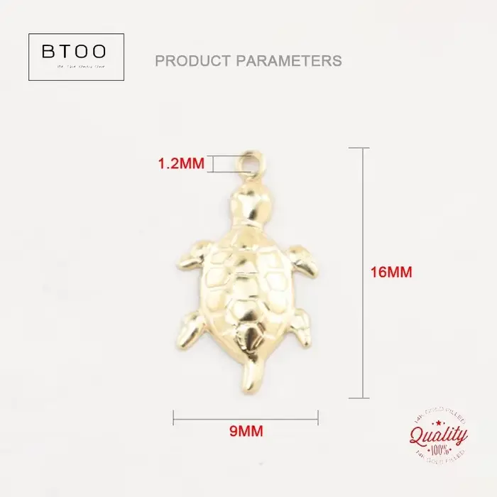 Pendentif tortue rempli d'or 14 carats, breloque tortue, bijoux pour bricolage, bracelet, collier, f