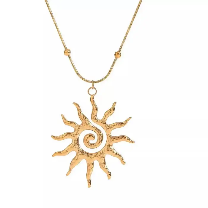 Collier minimaliste plaqué or 18 carats, collier soleil, pendentif en acier inoxydable pour femmes