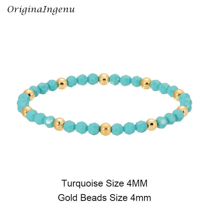 Bracelet élastique rempli d'or, fait à la main, perle turquoise, étanche, bijoux vintage