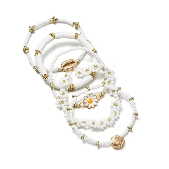 Ensemble de bracelets en perles de riz coquillage, multicouches, avec pendentifs étoile et étoile de mer, empilables, style bohème rétro, bijoux de plage