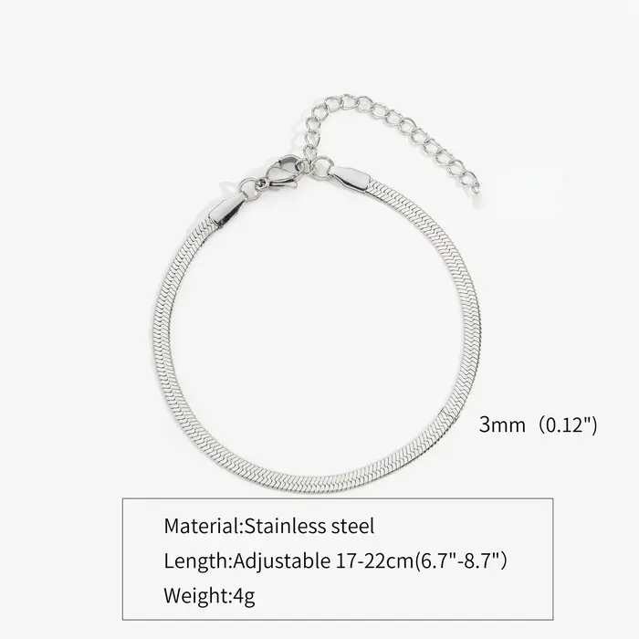 Bracelet à chaîne plate en acier inoxydable pour hommes et femmes