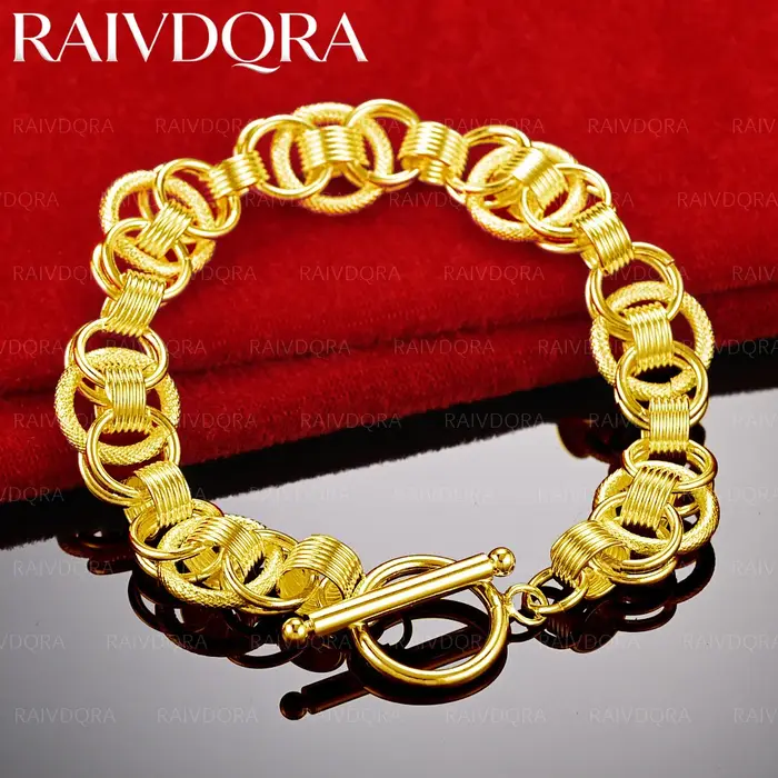 Bracelet à chaîne multi-anneaux plaqué or 18 carats avec boucle pour hommes et femmes, bijoux de mod
