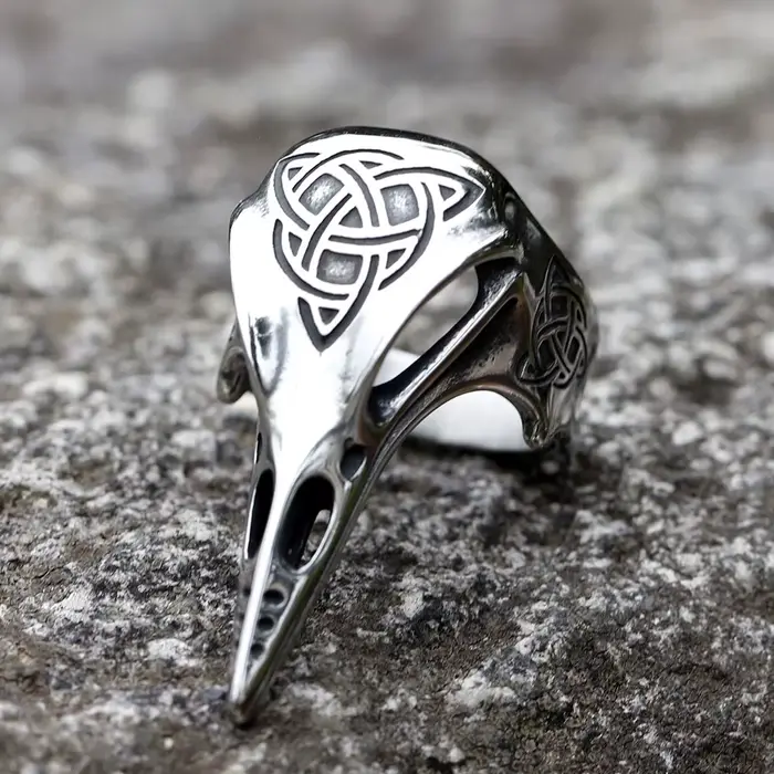 Bague Totem Vintage à nœud celtique pour hommes, mythologie nordique, guerrier Viking, tête de corbe