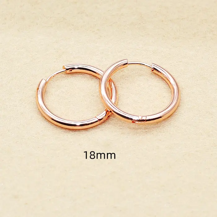 Boucles d'oreilles en acier inoxydable pour femmes, 1 paire, cercle couleur or rose 18MM, placage IP