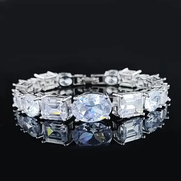 Bracelet en diamant de laboratoire en or blanc 14 carats pour femme, bracelets de fiançailles et de 