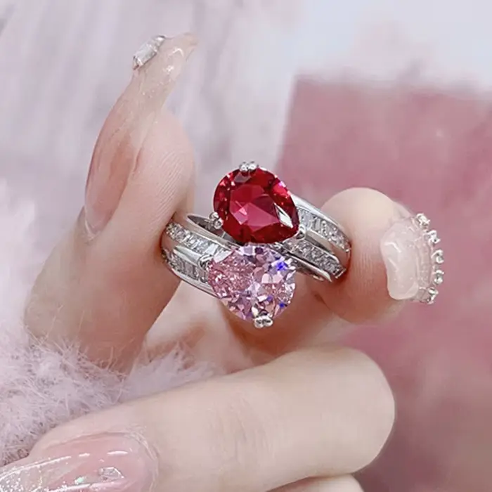 Bague de luxe en argent Sterling 925, Zircon scintillant, pierres précieuses roses, pour dames, bagu