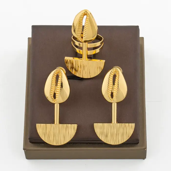 Ensemble de bijoux plaqués or 18k avec motifs géométriques pour femmes, bijoux de fête et de mariage, bijoux d'anniversaire et de soirée élégants