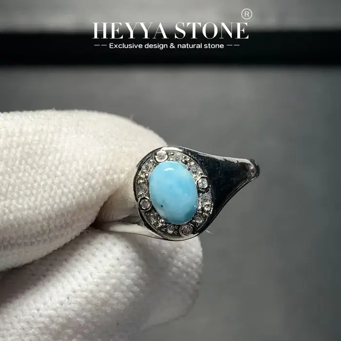 HEYYA – bague Larimar Vintage en pierre naturelle pour femmes, en acier inoxydable, bijoux fins simp