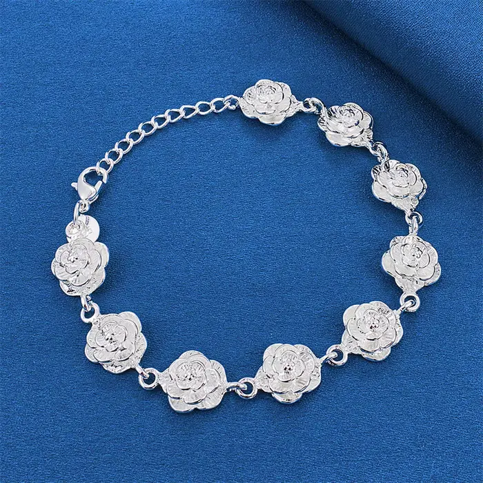 Bracelet en argent sterling 925 avec motif floral pour femmes engagements mariages et fêtes