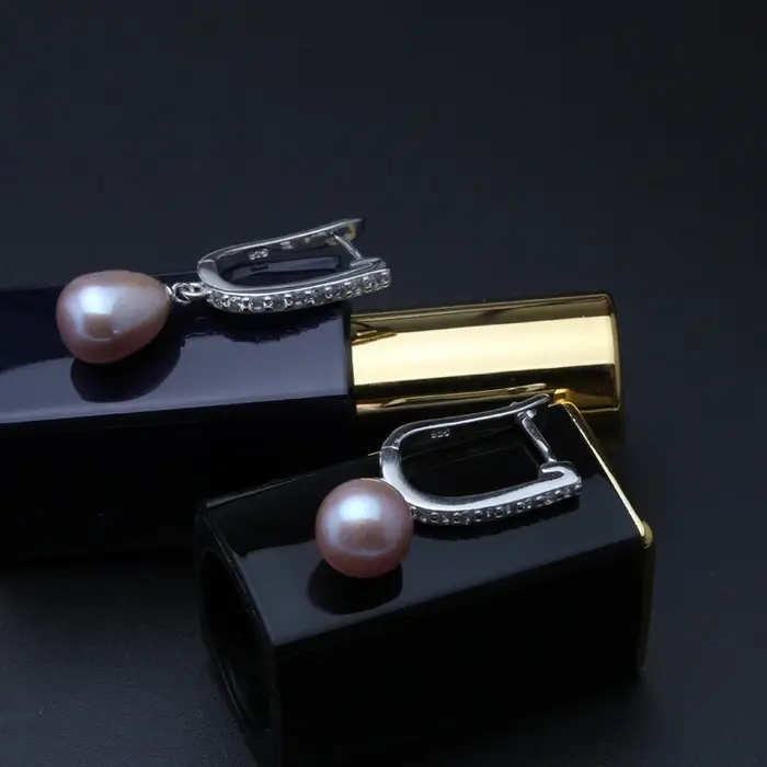 Boucles d'oreilles en perles naturelles noires véritable pour femme