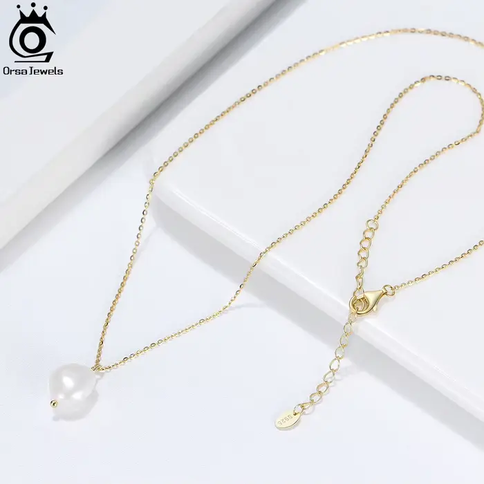 ORSA JEWELS 925 collier de perles en argent Sterling avec véritable perle baroque naturelle irrégulière pour les femmes collier bijoux GPN22