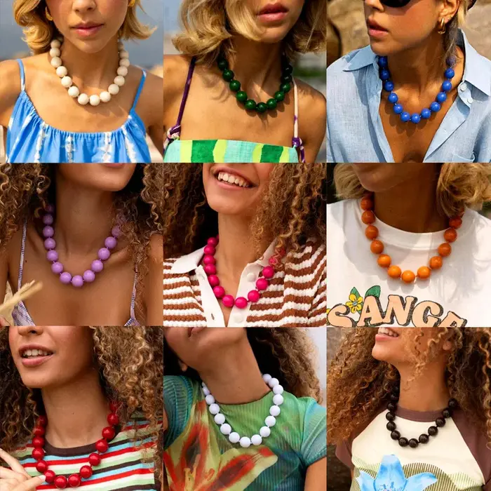 Collier de couleur bohème monocouche grandes perles personnalité exagérée