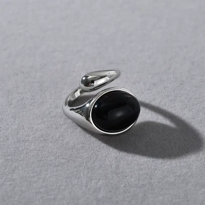 Bague rétro irrégulière en laiton plaqué platine et Agate noire pour femmes, bijoux de luxe, Europe 