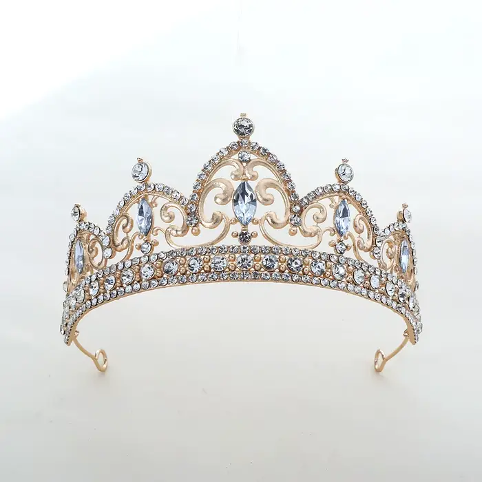 Diadème Royal Baroque Élégant en Cristal, Couronne Tonifiée avec Pierres Précieuses Scintillantes, T