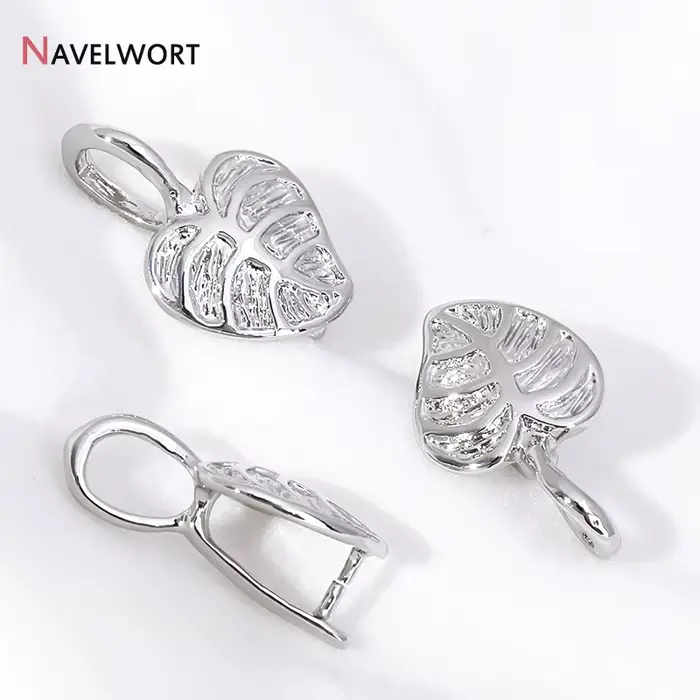 Pendentifs feuille plaqués rhodium avec fermoirs à pince, crochets de collier, connecteurs, matériaux de fabrication de bijoux DIY, fournitures pour bijoux