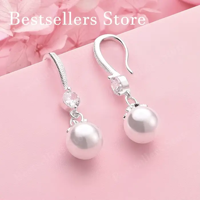 Boucles d'oreilles de luxe en argent sterling 925 avec perles de 10 mm et zircone pour femmes, acces