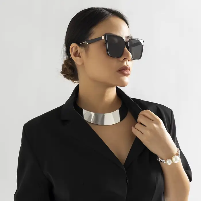 Collier ras du cou en fil métallique épais pour femmes, Punk, couleur or, chaîne large et lisse, Bij