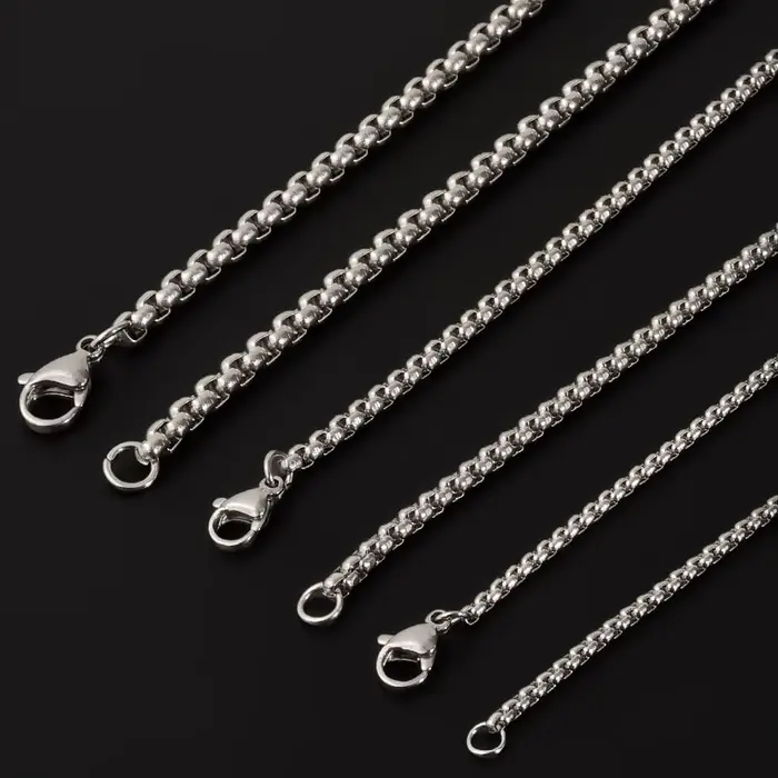 Chaîne longue de 45/50/60/70/80/90cm, bijoux simples autour du cou, décor, boîte en acier inoxydable