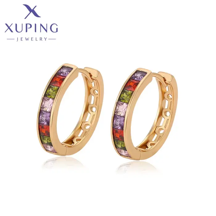 Boucles d'oreilles créoles Xuping Jewelry, nouvelle collection, pierres colorées, couleur or, pour f