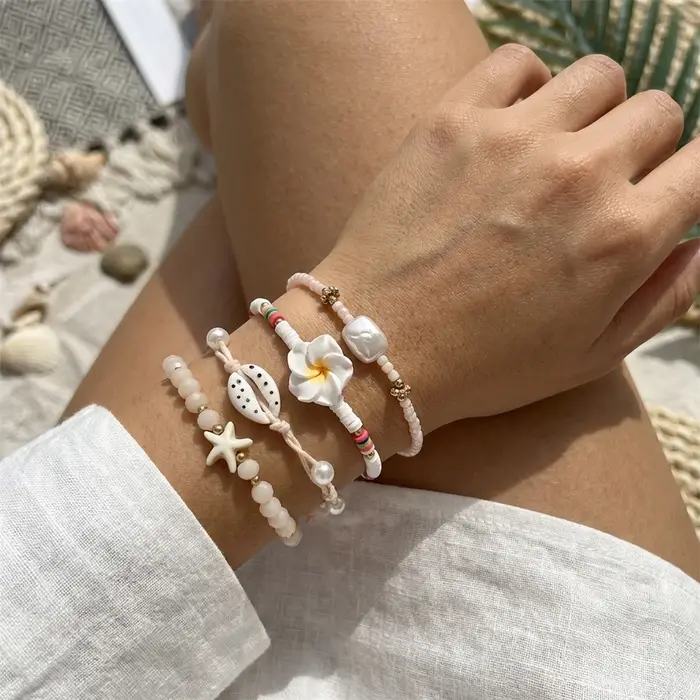 Ensemble de bracelets pour femmes avec perles Heishi en forme de fleur