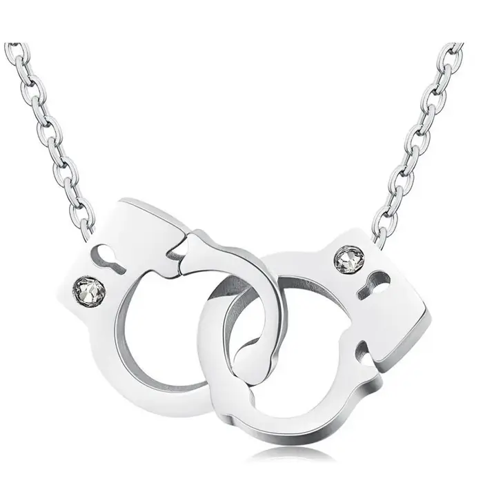 Collier Steampunk en acier inoxydable avec pendentif menotte en cristal blanc pour femmes et filles occasions spéciales mariage Saint Valentin