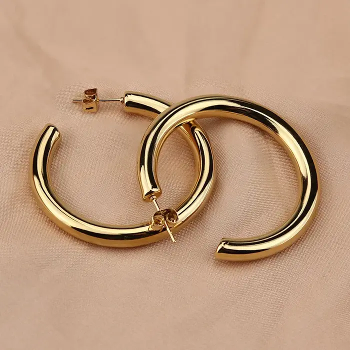 Boucles d'Oreilles Créoles Plaquées Or Cercle Rond Épais Bijoux Femme Occasions Spéciales