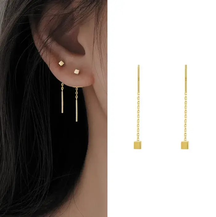 Boucles d'oreilles longues suspendues pour femmes, couleur or Rose, Zircon cristal, Piercing, enfile
