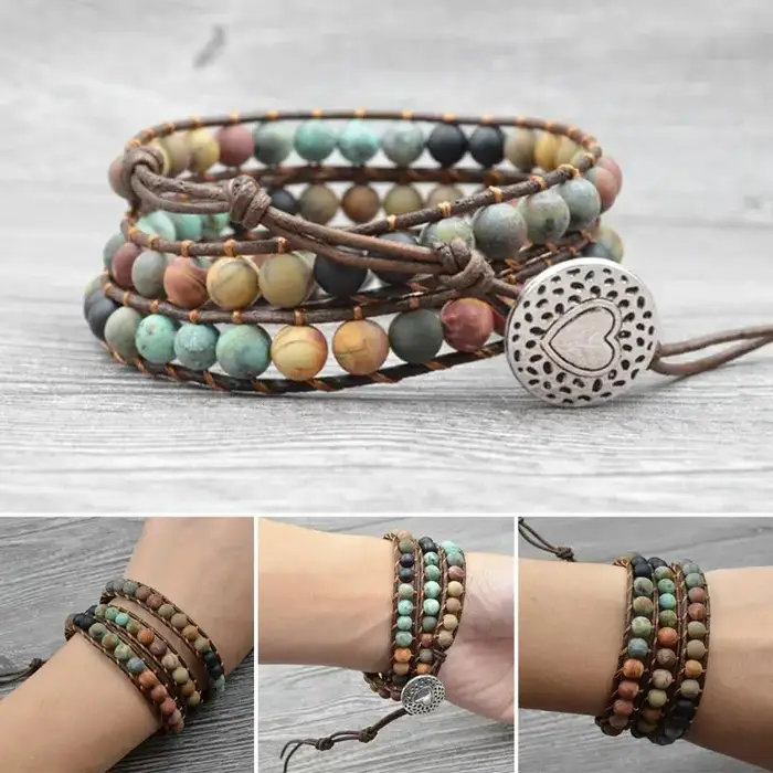 Milangirl-Bracelets en cuir rond avec pierre