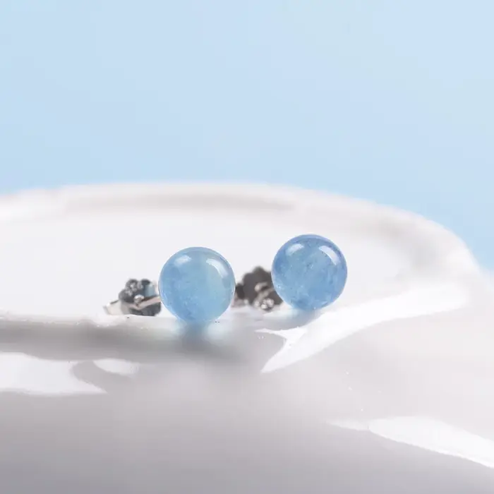 Boucles d'Oreilles Aigue-Marine en Argent S925