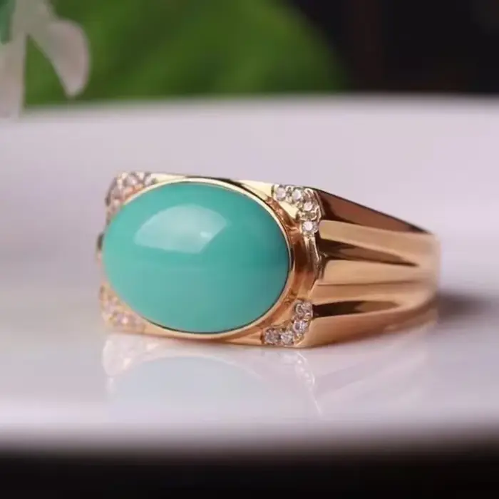 Bague elliptique turquoise brillante rétro pour femme