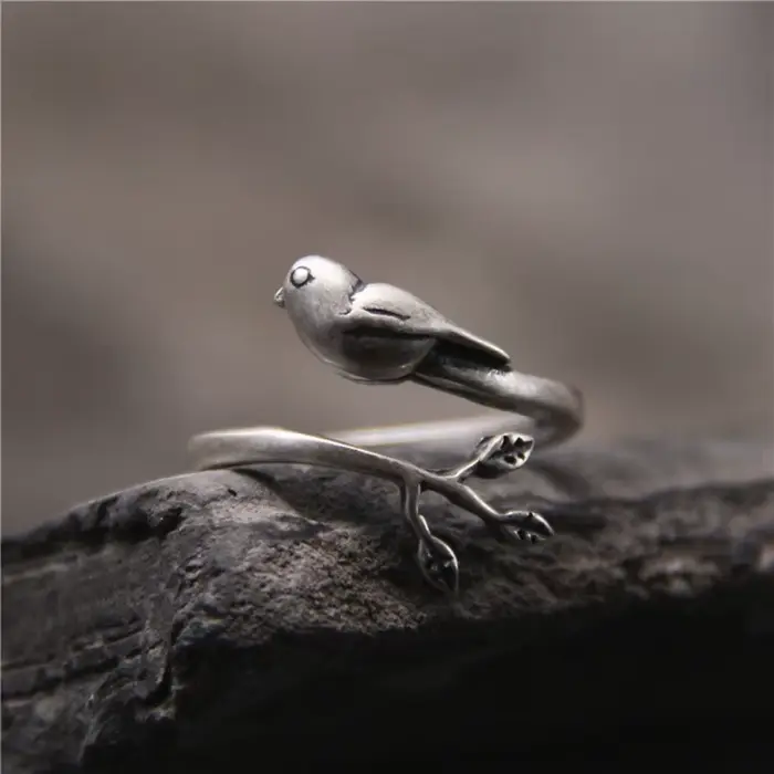 Buyee 925 en argent Sterling mignon oiseau anneau réglable animaux bijoux pour femmes Vintage Animal