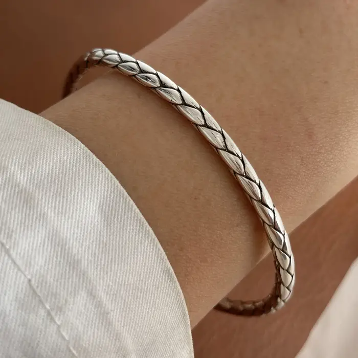 Bracelet en métal 100% argent Sterling 925 massif pour femmes, Vintage, fait à la main, Simple, rétr