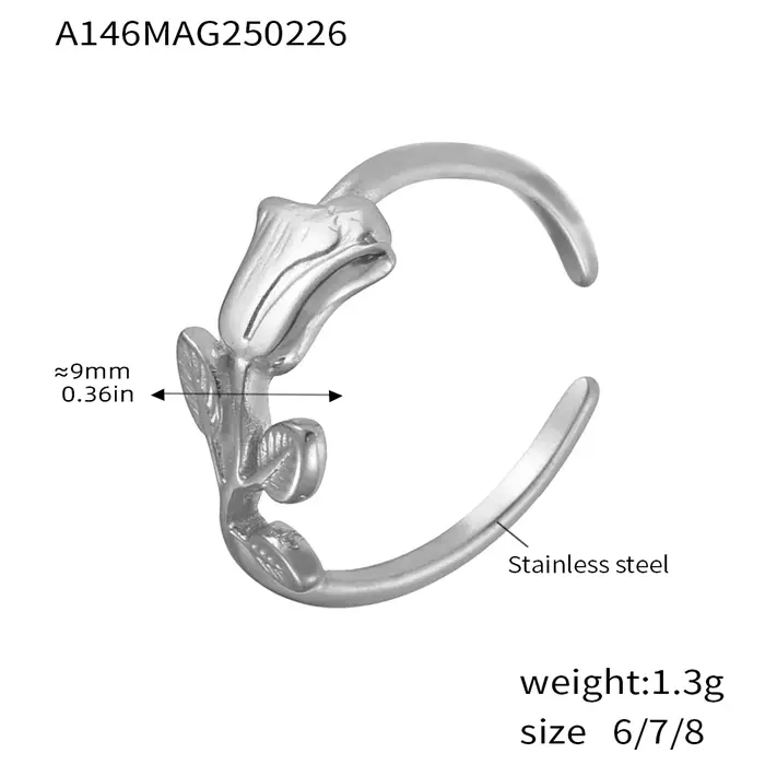 Magnifiques bagues en forme de tulipe pour femmes, en acier inoxydable plaqué or, étanches, bijoux p
