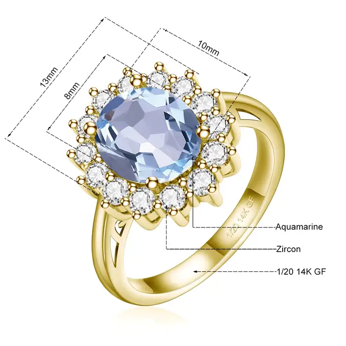 Bagues Halo Princesse Diana en Or Rempli 14K pour Femmes, Bague Ovale Saphir Rubis, Bijoux Fins, Cad
