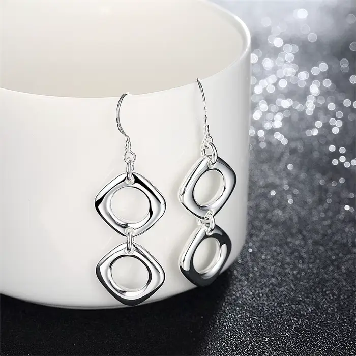 DOTEFFIL 925 en argent Sterling rond carré collier boucle d'oreille ensemble pour femme mariage fiançailles fête mode charme bijoux