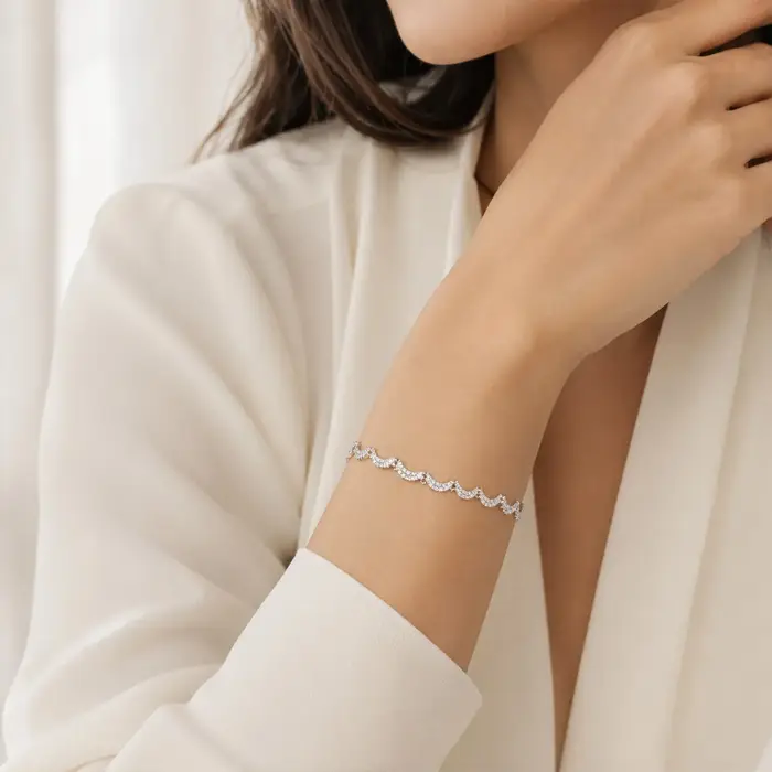 Bracelet tennis serpent de luxe pour femme en acier inoxydable argenté avec cristaux