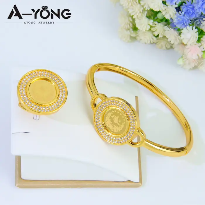 Ensemble de bijoux de mariage nigérian plaqué or 24 carats, pièces de monnaie en zircone brésilienne
