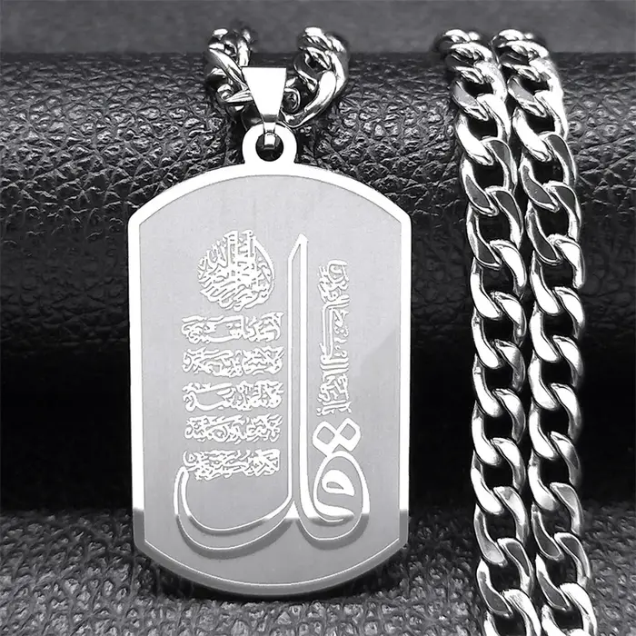 Collier de budgétaire de versets religieux musulmans pour hommes et femmes, acier inoxydable, long d