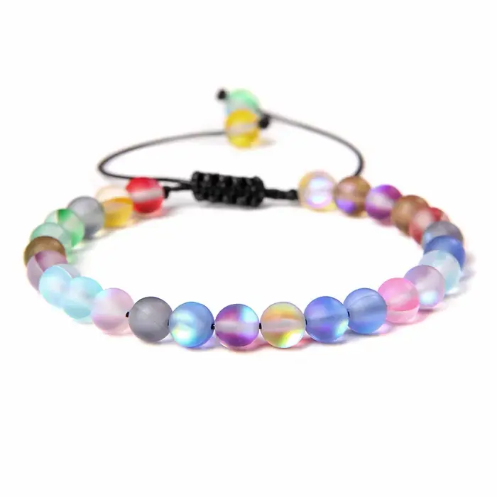 Bracelet en pierre de lune mate multicolore 6mm tressé en cristal autrichien pour femmes et hommes occasions spéciales trackers d'humeur subtils