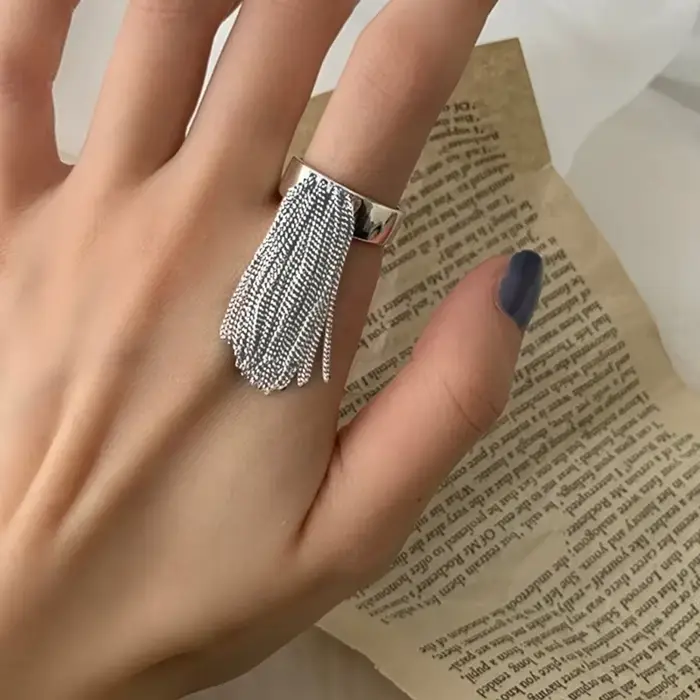 Bague Vintage en acier inoxydable pour femmes, chaîne à pampilles, tendance, élégante, charme créati