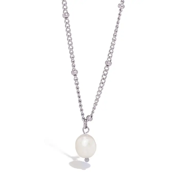 Collier pendentif en perles naturelles, bijoux minimalistes faits à la main avec chaîne en acier ino