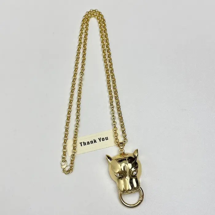 Collier chaîne de pull tête de panthère en émail pour femmes, pendentif rétro, bijoux multicolores e