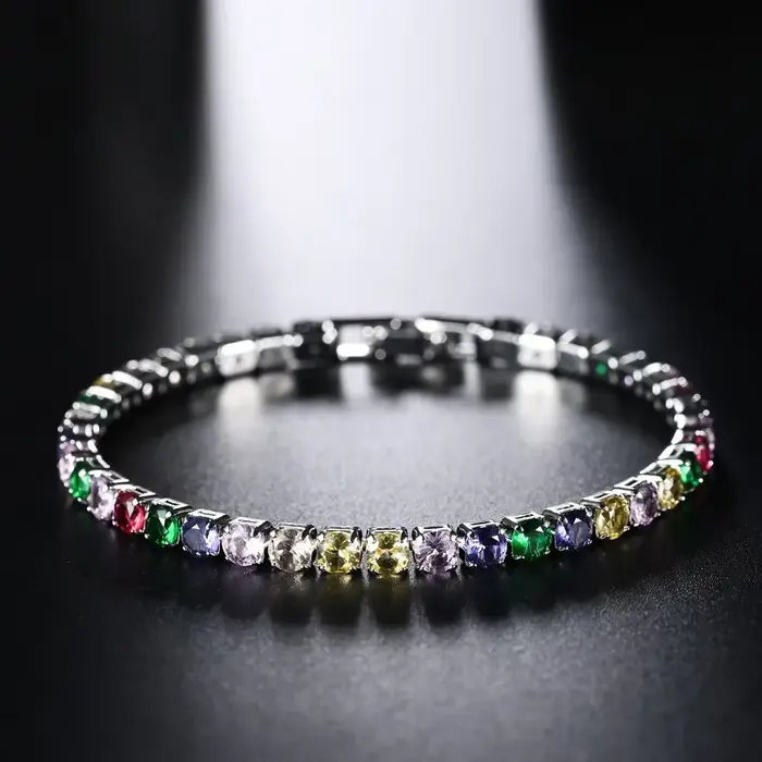 Ventes chaudes couleurs S925 Bracelets en argent Sterling zircone femmes mode Simple fiançailles bijoux de mariage 4mm largeur Couple cadeaux