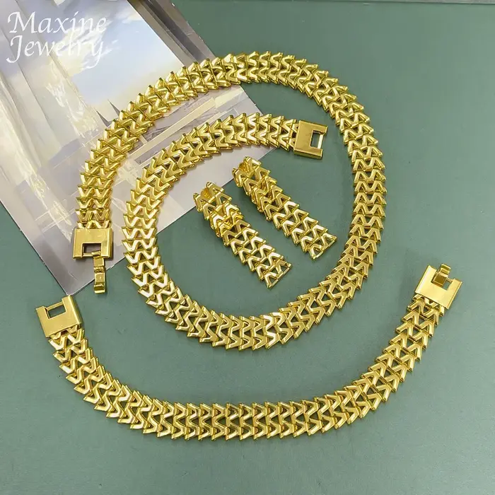Ensemble de bijoux de luxe plaqué or 18 carats pour femmes