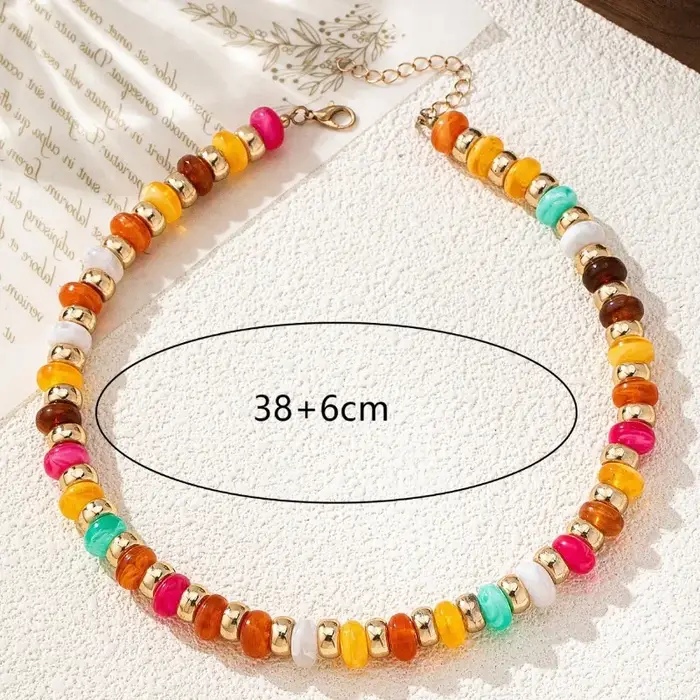 Collier tendance de style européen et américain pour le quotidien, perles rondes colorées assorties
