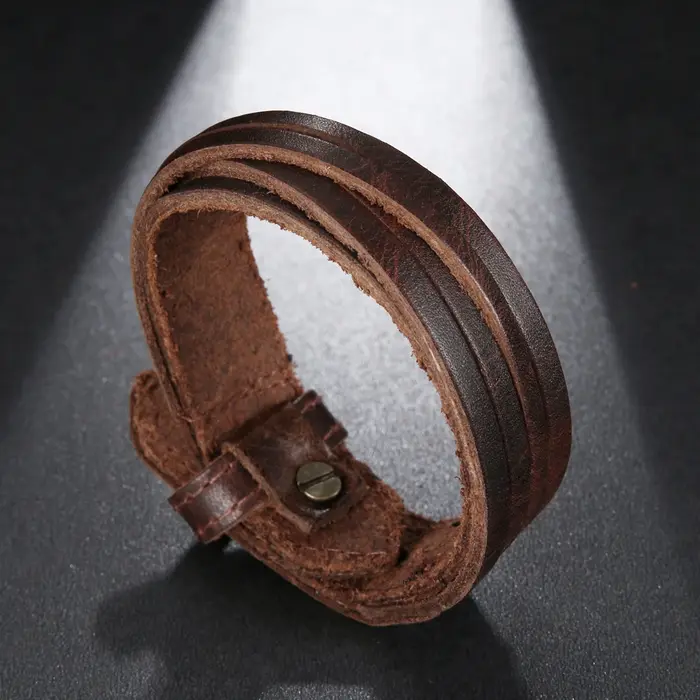 2025 tendance bijoux Vintage tissé à la main multicouche en cuir Bracelet manchette large