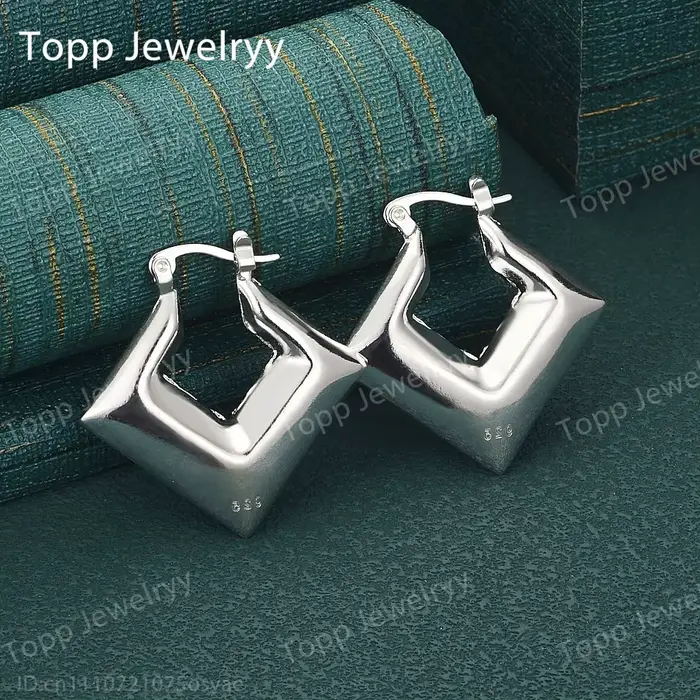 Boucles d'oreilles carrées élégantes en argent Sterling 925, 30MM, exquises, à la mode pour femmes, 