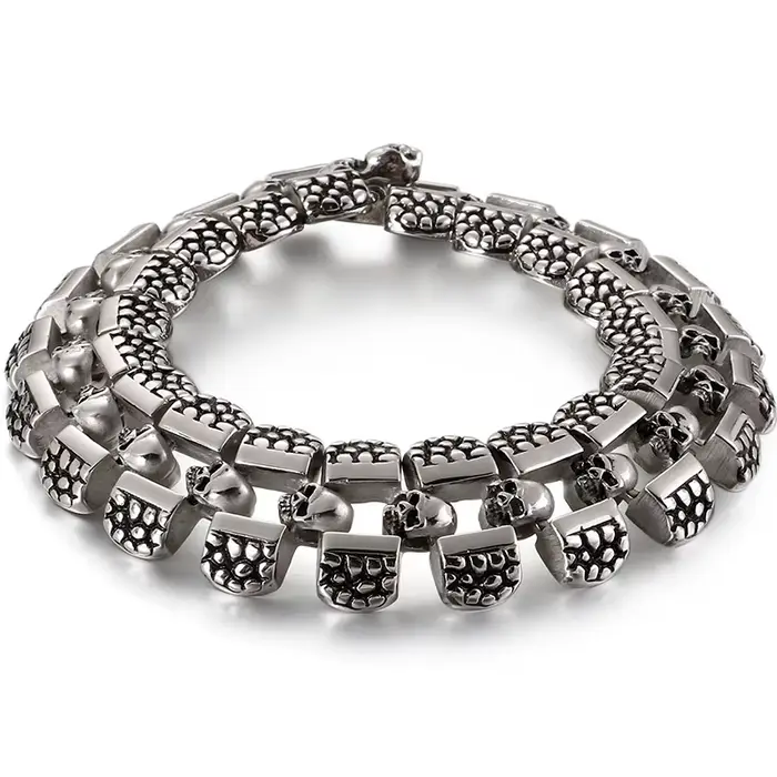 Bracelet Punk Rocker Skull pour hommes, en acier inoxydable, accessoires de chaîne pour hommes, bijo