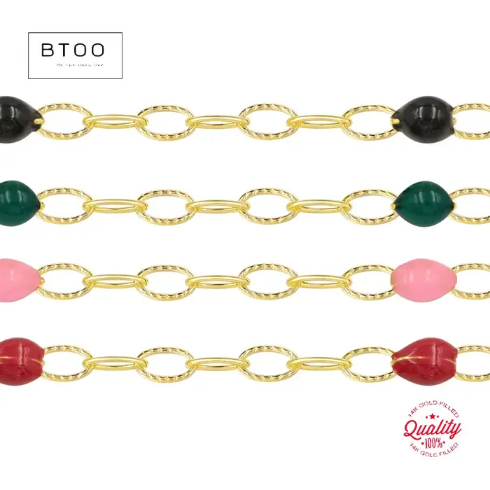 Chaîne Satellite en émail perlé rempli d'or 14 carats bijou arc-en-ciel par pied pour femmes occasions spéciales minimaliste unique