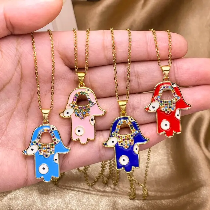 Juya-Breloques en émail coloré plaqué or 18 carats, Hamsa, Main de Fatima, Mauvais œil grec, Bijoux turcs Caricature, Décorations exécutives, DIY